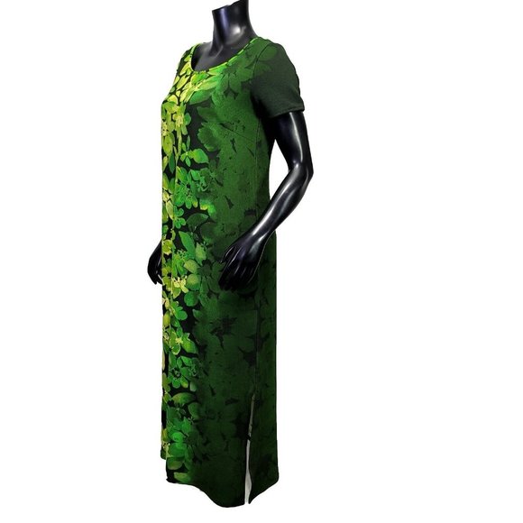 Bob Mackie Womens XSP Green Ombre Floral‎ Crepe Midi Casual Beach Vacay Dress - Picture 5 of 10